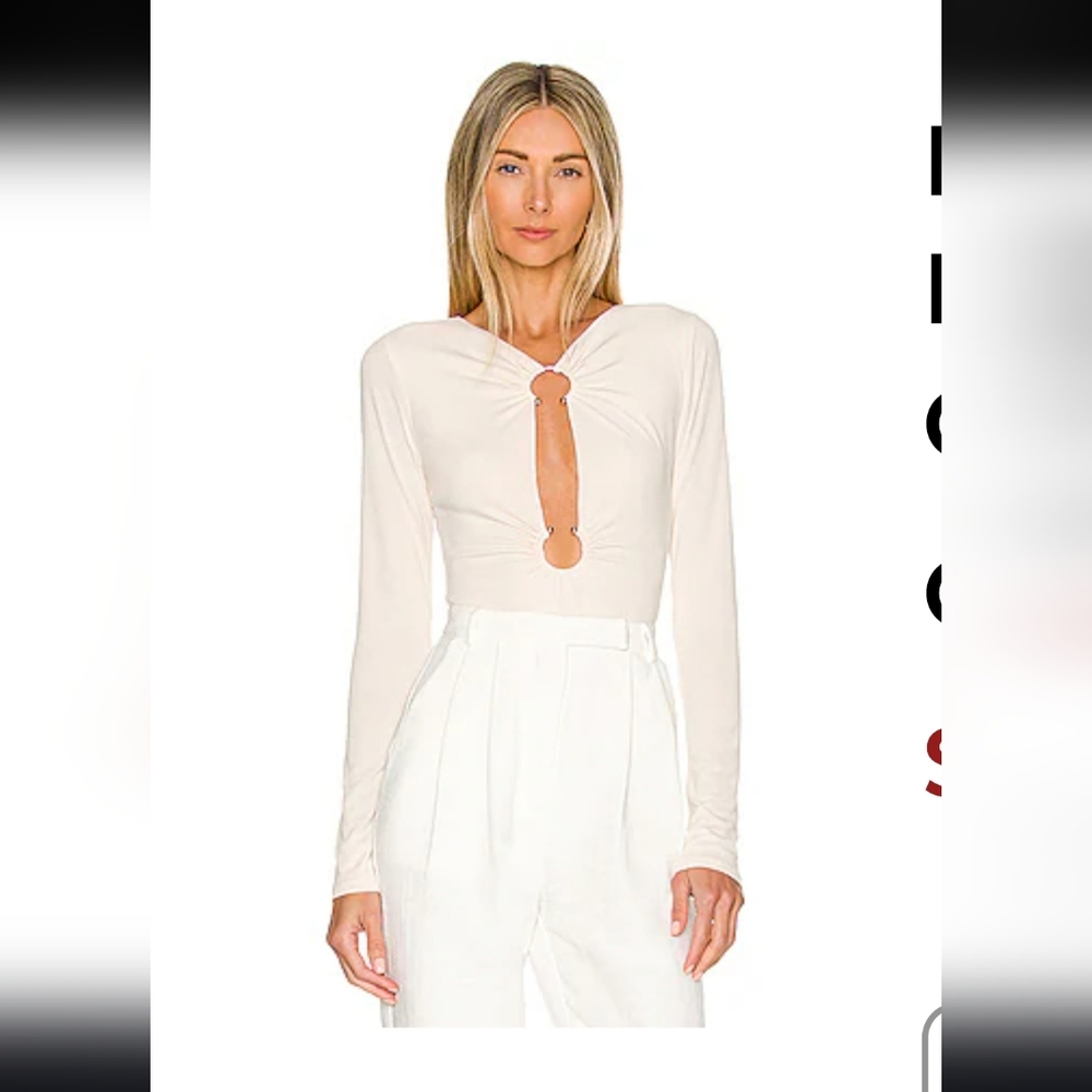Camila Coelho Reyes Cream Long-Sleeve Keyhole Top